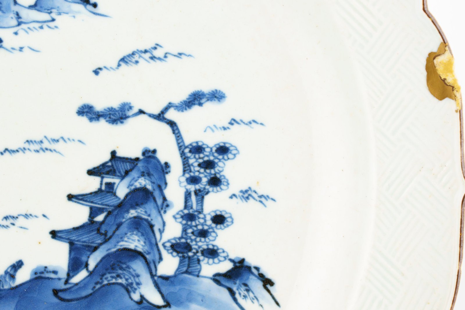 Japanese Porcelain Edo Plate Blue White Kintsugi Large Arita Period 18th Century - Image 3