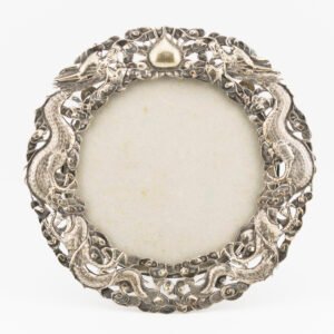 Chinese Dragon Solid Silver Mirror Frame Canton Qing Marked Luen Wo Late 19th C