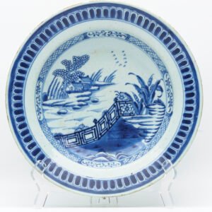 Chinese Porcelain Plate Blue White Landscape Diaper Border Qianlong Qing 18C