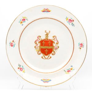 English Porcelain Armorial Style Plate Replica Chinese Hickes Arms Gilt 19th C