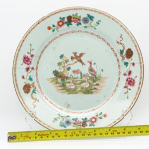 Chinese Qianlong Porcelain Plate Famille Rose Gilt European Aqua Birds Qing 18C