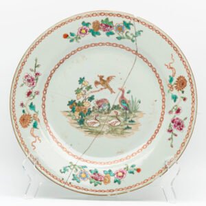 Chinese Qianlong Porcelain Plate Famille Rose Gilt European Aqua Birds Qing 18C
