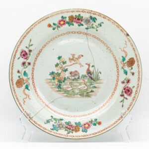Chinese Qianlong Porcelain Plate Famille Rose Gilt European Aqua Birds Qing 18C