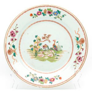 Chinese Qianlong Porcelain Plate Famille Rose Gilt European Aqua Birds Qing 18C