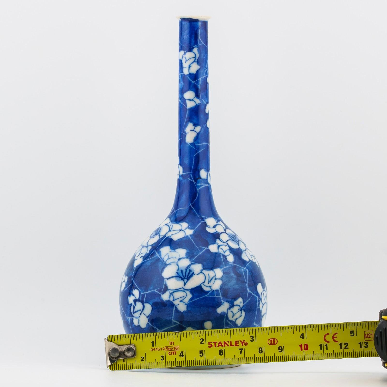 Chinese Porcelain Bottle Vase Crackle Ice Blue White Prunus Republic Late 20th C - Image 10