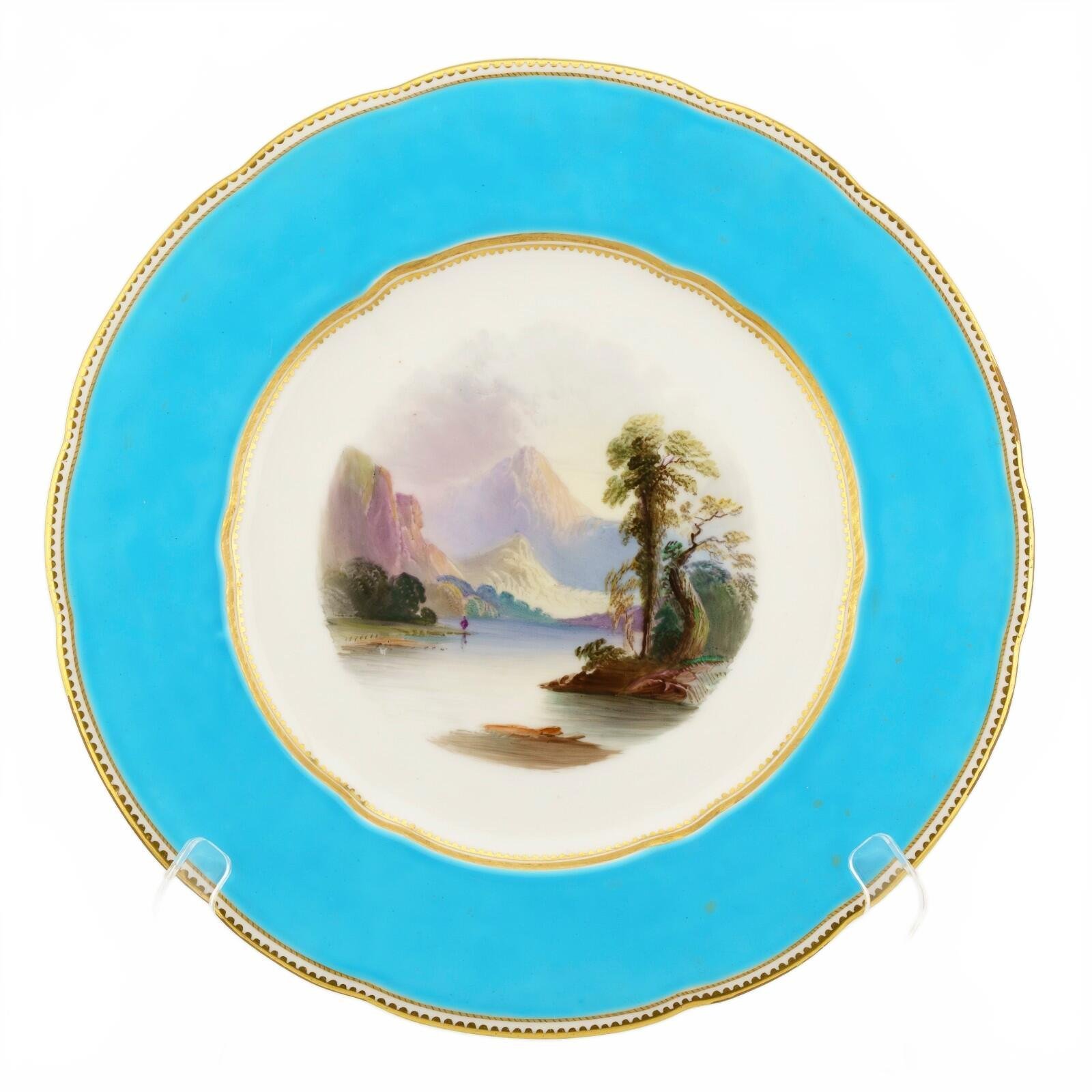 England Copeland Porcelain Plate Gilt Romantic Landscape Victorian Buttermere - Image 12