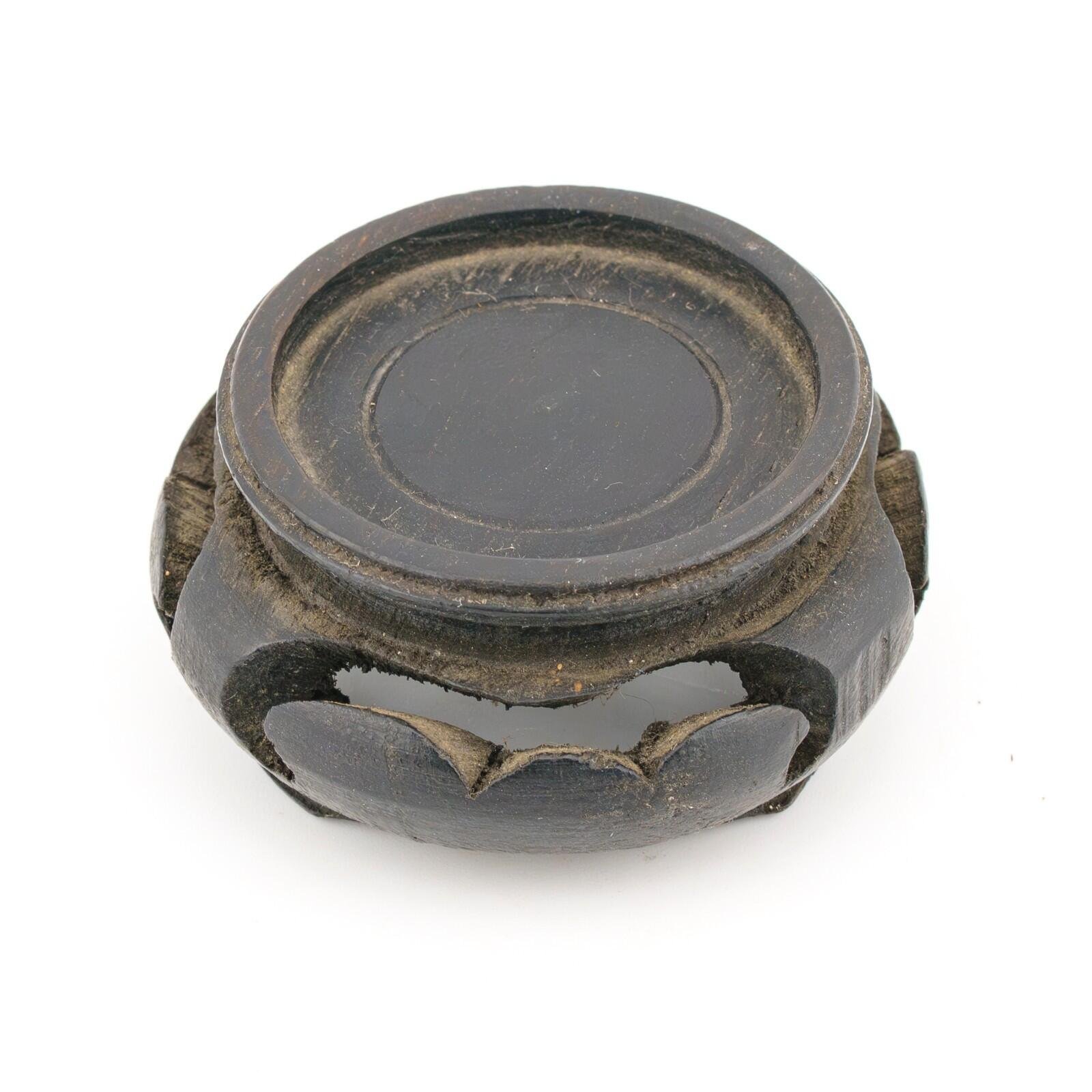 Chinese Carved Wood Stand for Miniature Vase Circle Dark Brown 20th Century - Image 3