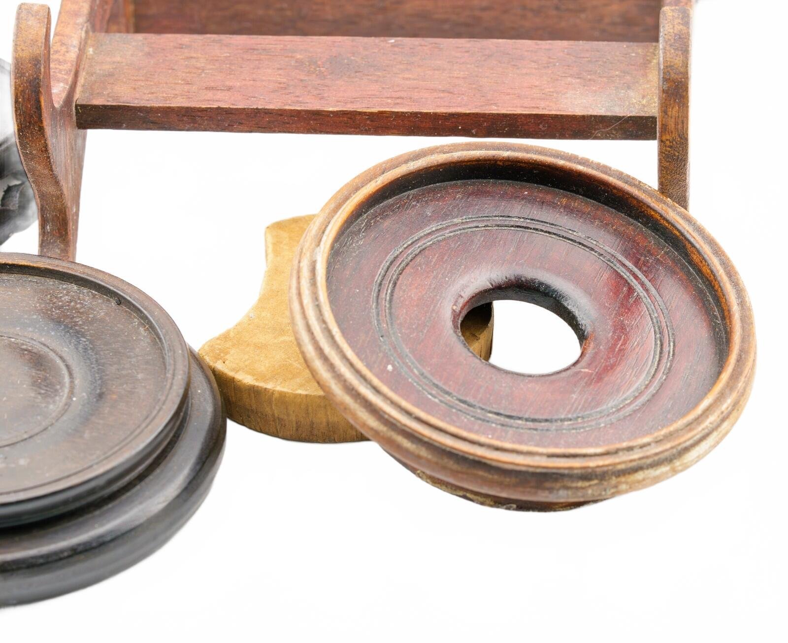 Job Lot Chinese Wood Stands Brown Scroll Mixed Material Items 19th to 20th C - Image 4
