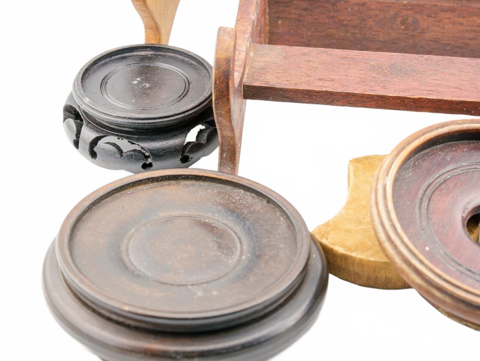 Job Lot Chinese Wood Stands Brown Scroll Mixed Material Items 19th to 20th C - Image 5