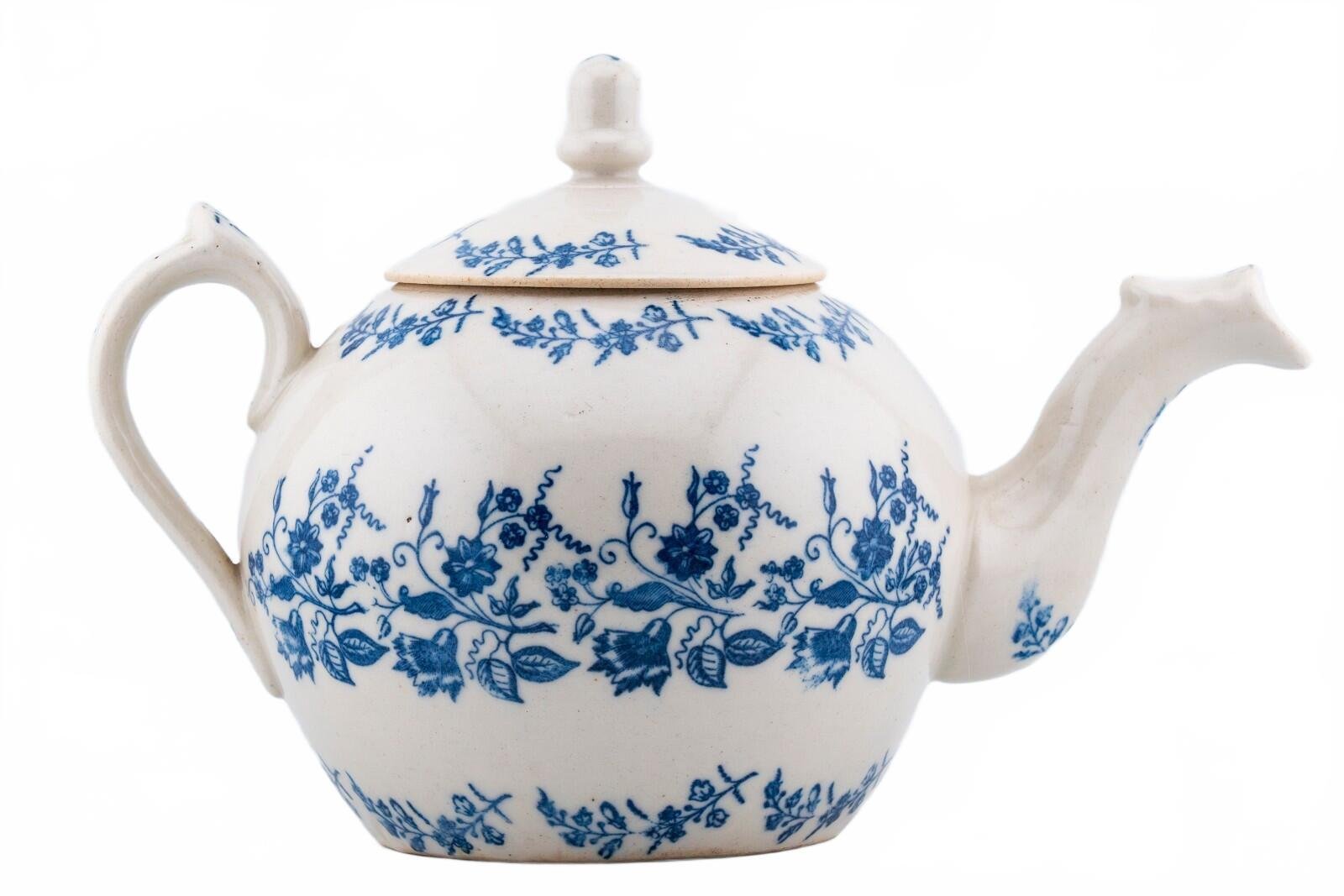 England Porcelain Teapot Cover Blue White Floral Pattern Regency 19th Century - Image 4