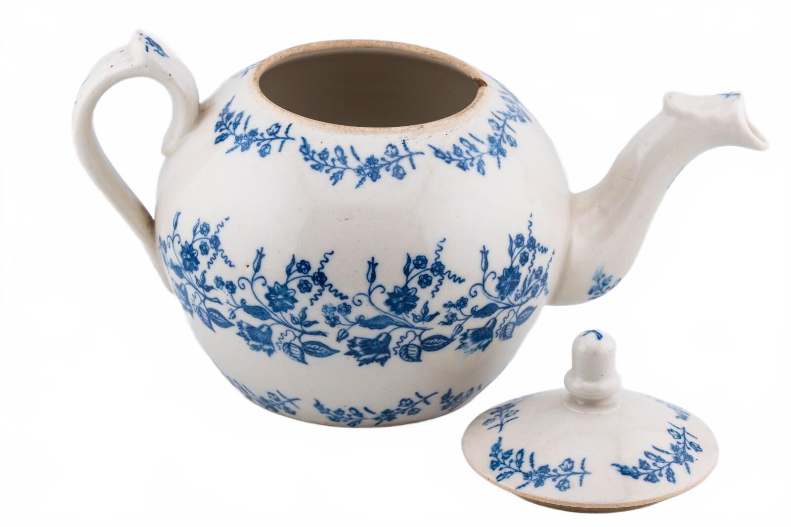 England Porcelain Teapot Cover Blue White Floral Pattern Regency 19th Century - Image 5