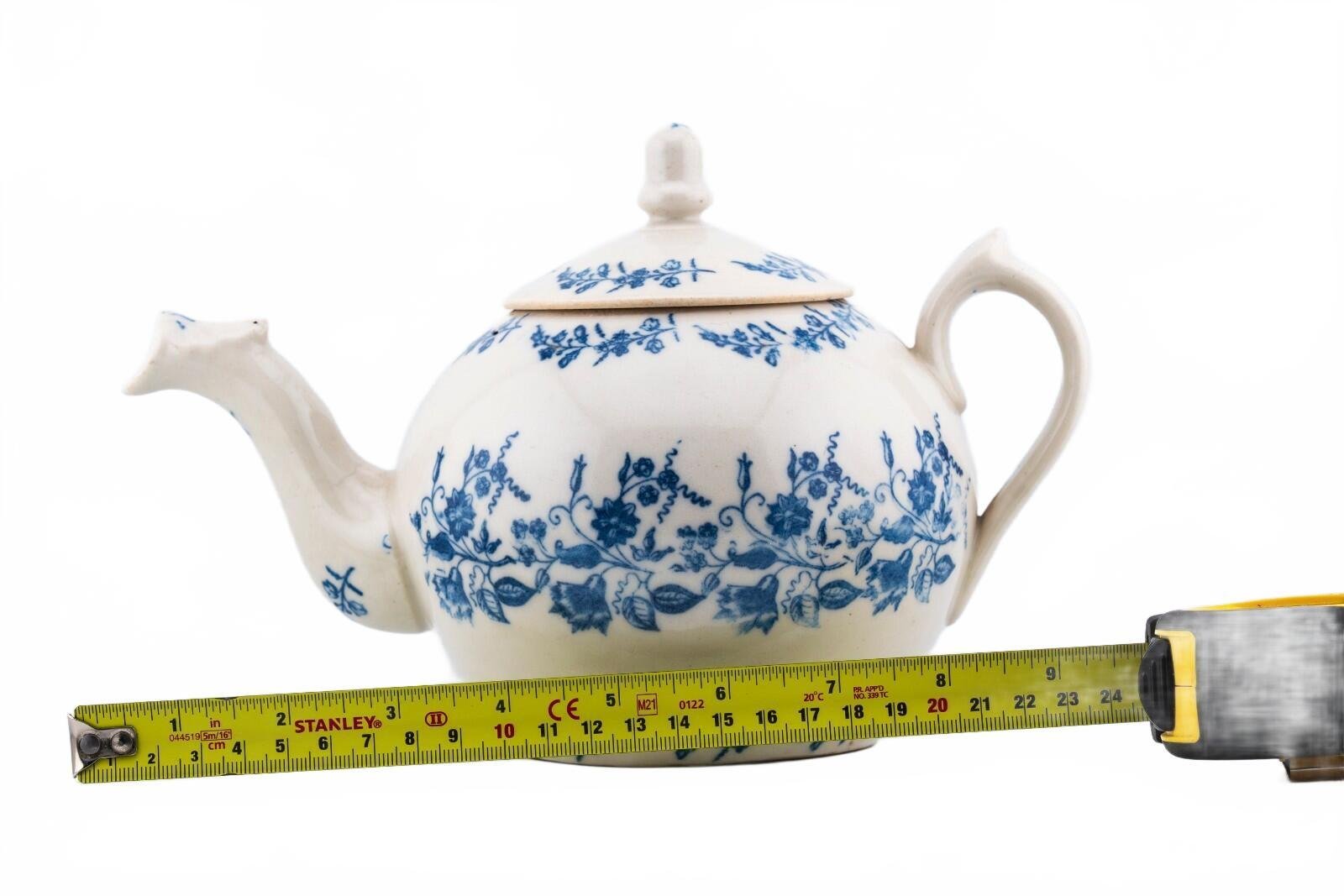 England Porcelain Teapot Cover Blue White Floral Pattern Regency 19th Century - Image 12