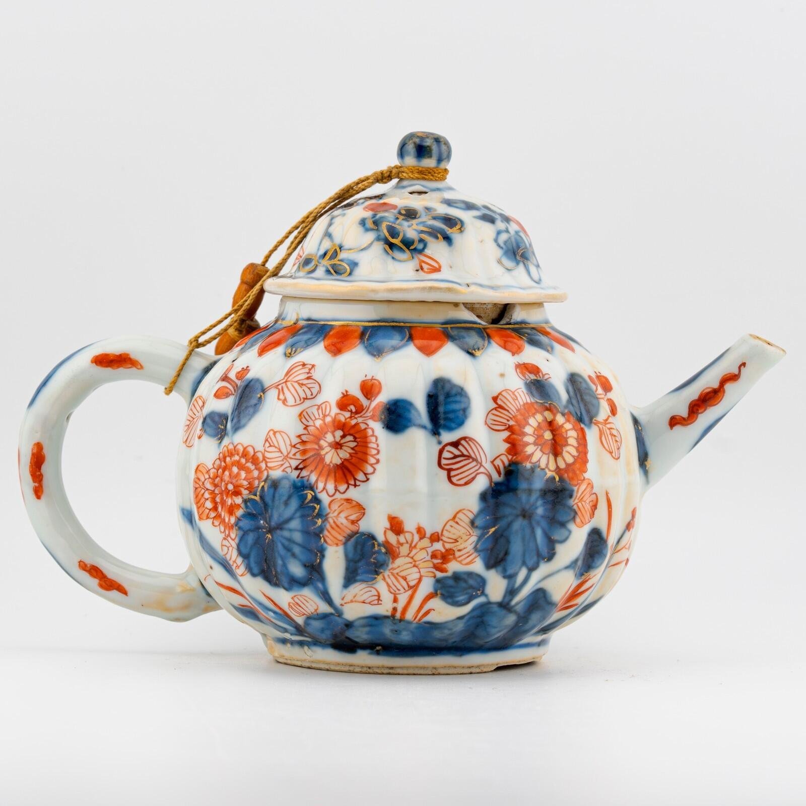 Chinese Porcelain Kangxi Teapot Cover Imari Powder Blue Gilt Qing Period 18th C - Image 5