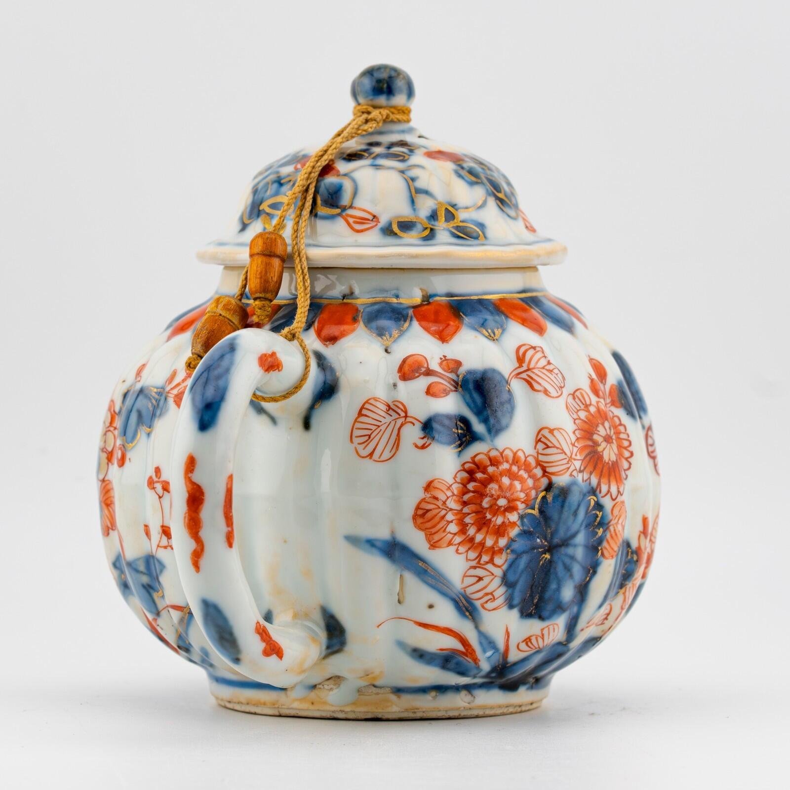 Chinese Porcelain Kangxi Teapot Cover Imari Powder Blue Gilt Qing Period 18th C - Image 6