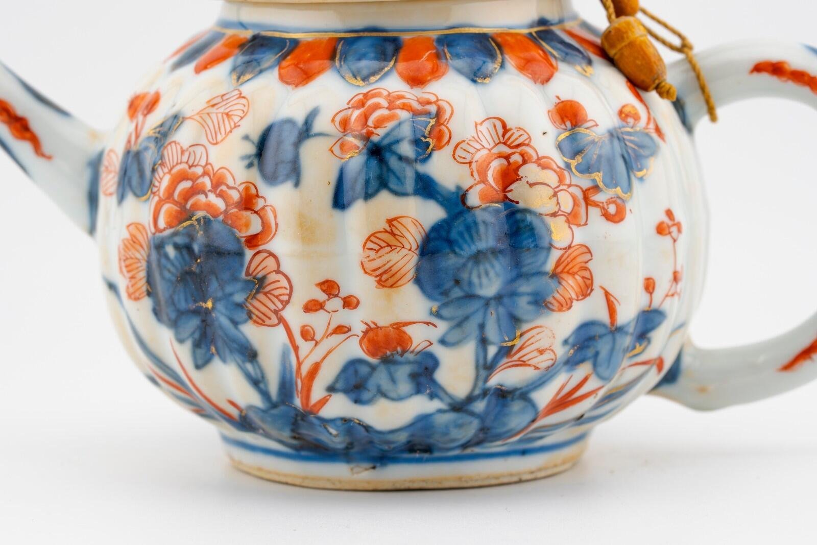 Chinese Porcelain Kangxi Teapot Cover Imari Powder Blue Gilt Qing Period 18th C - Image 8