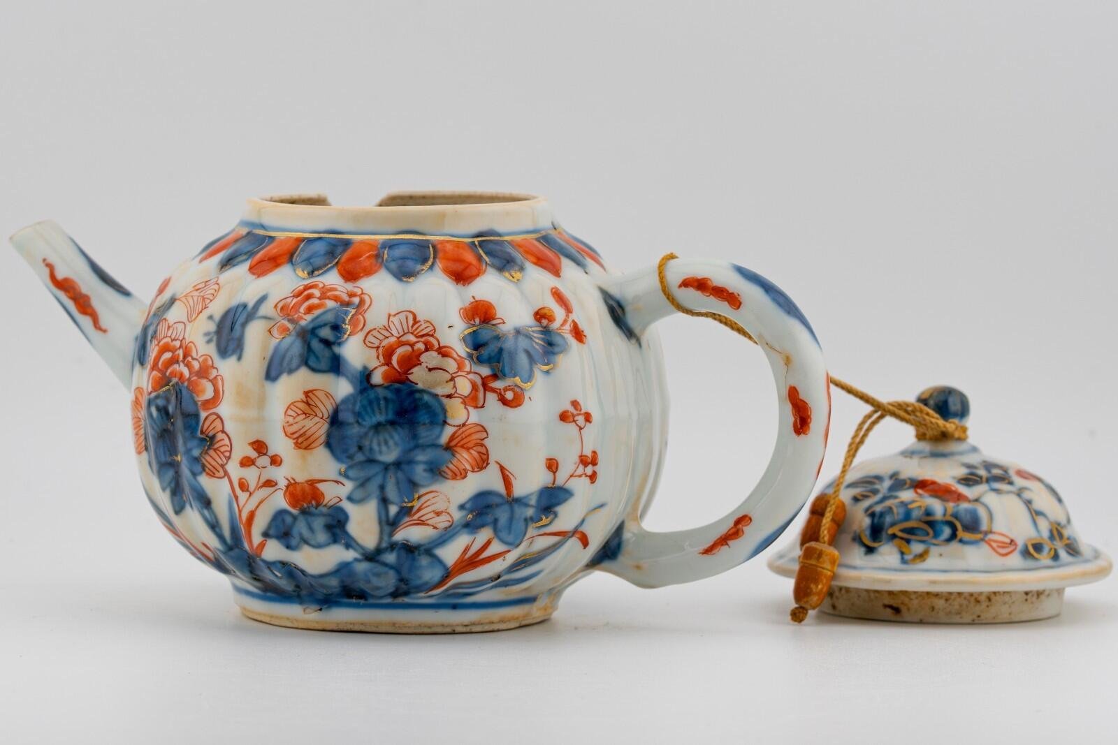 Chinese Porcelain Kangxi Teapot Cover Imari Powder Blue Gilt Qing Period 18th C - Image 9