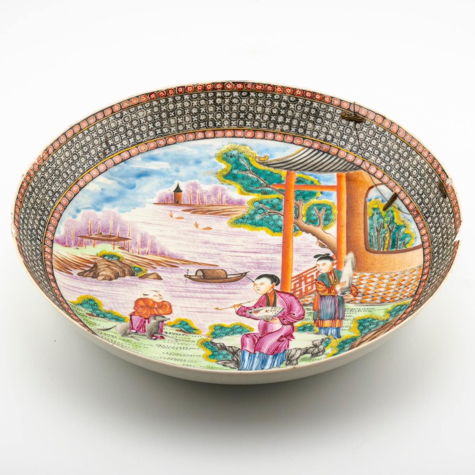 Chinese Porcelain Plate Qianlong Mandarin Rose Figure Gilt Qing Period 18th C - Image 7