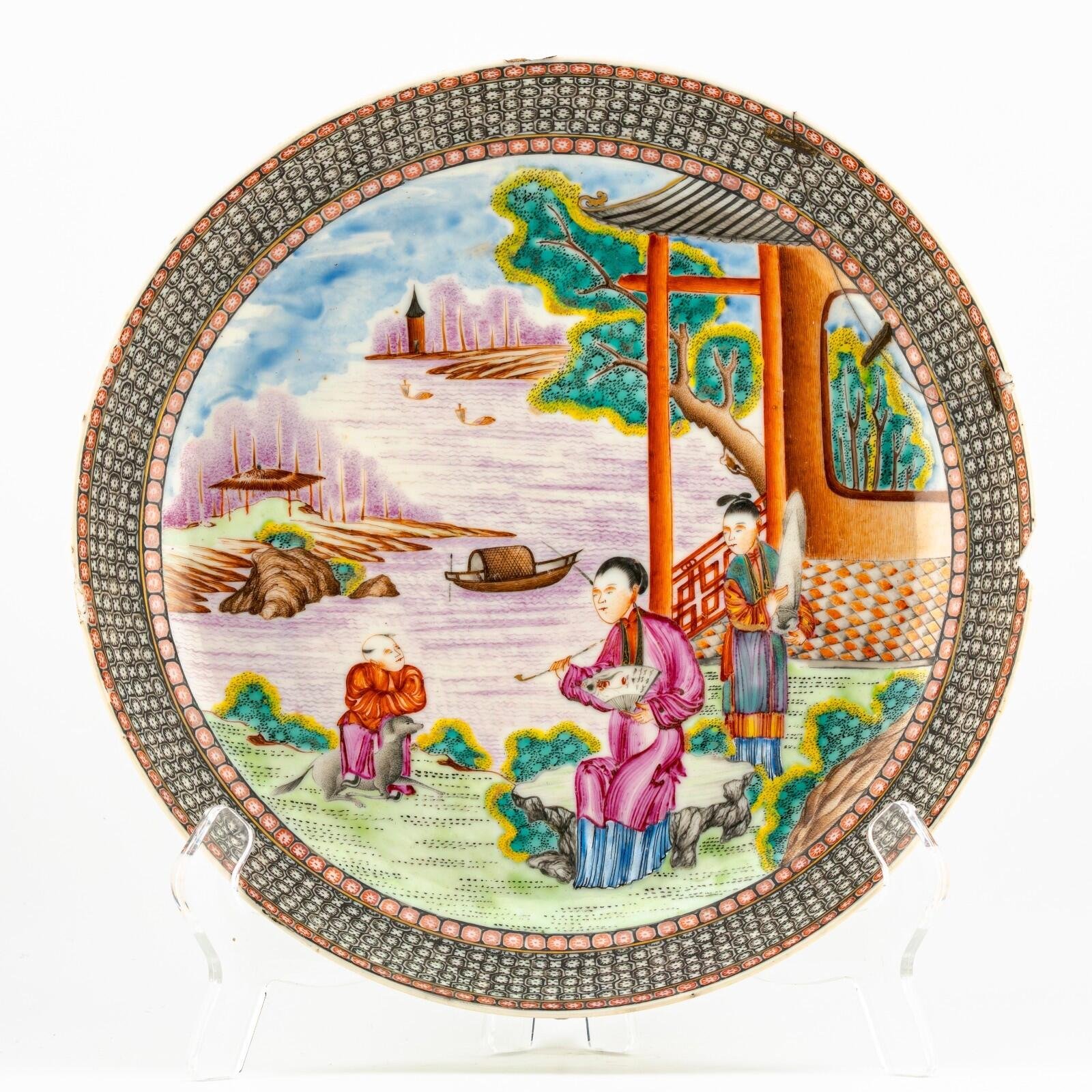 Chinese Porcelain Plate Qianlong Mandarin Rose Figure Gilt Qing Period 18th C - Image 14