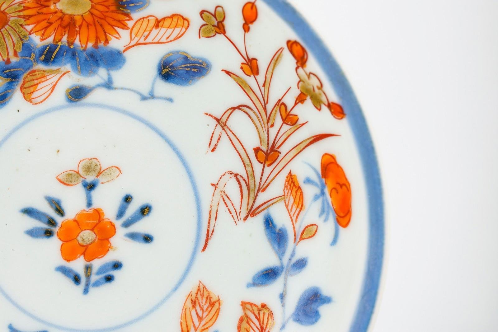 Japanese Porcelain Saucer Imari Gilt Blue Red Arita Meiji Labeled Period 19th C. - Image 5