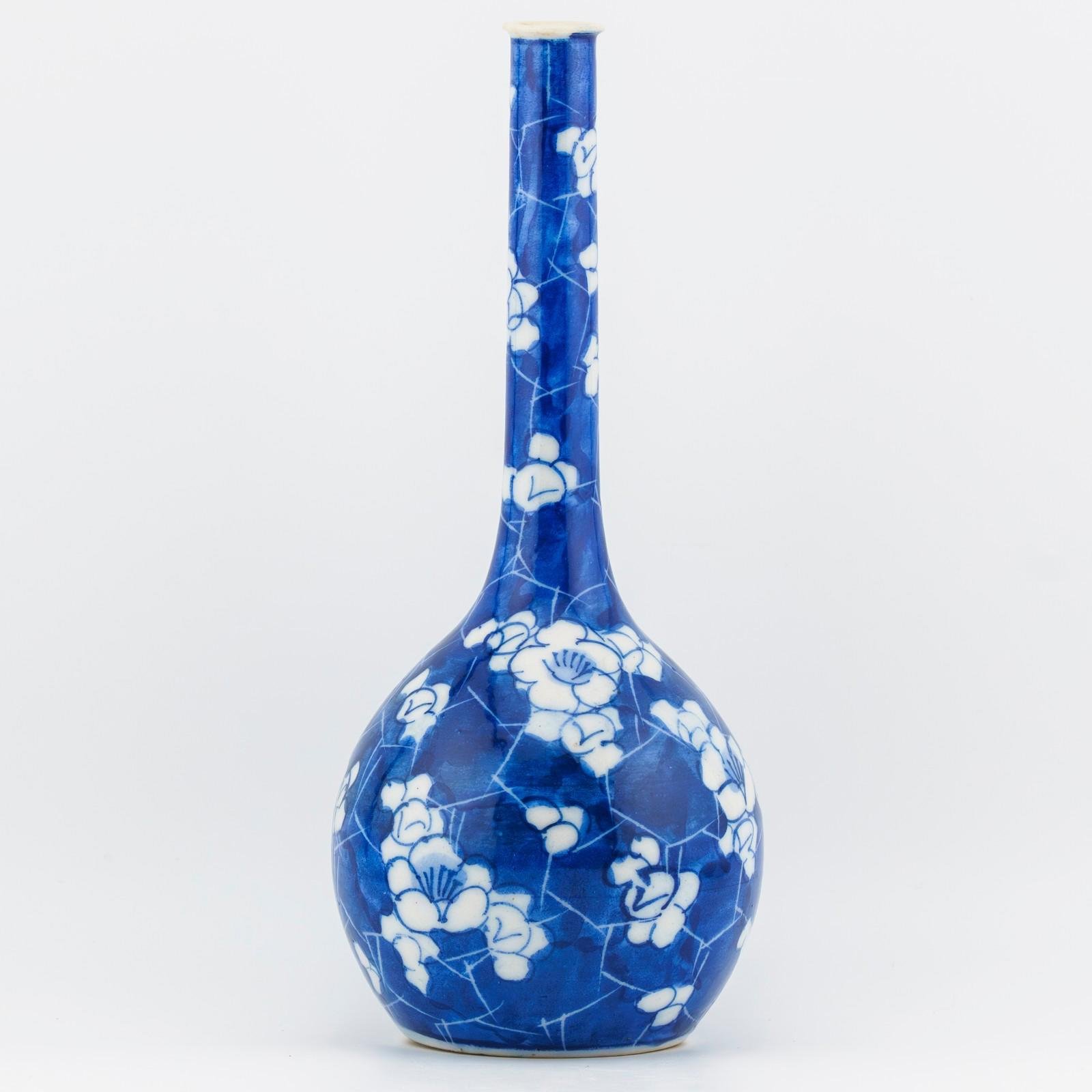 Chinese Porcelain Bottle Vase Crackle Ice Blue White Prunus Republic Late 20th C - Image 3