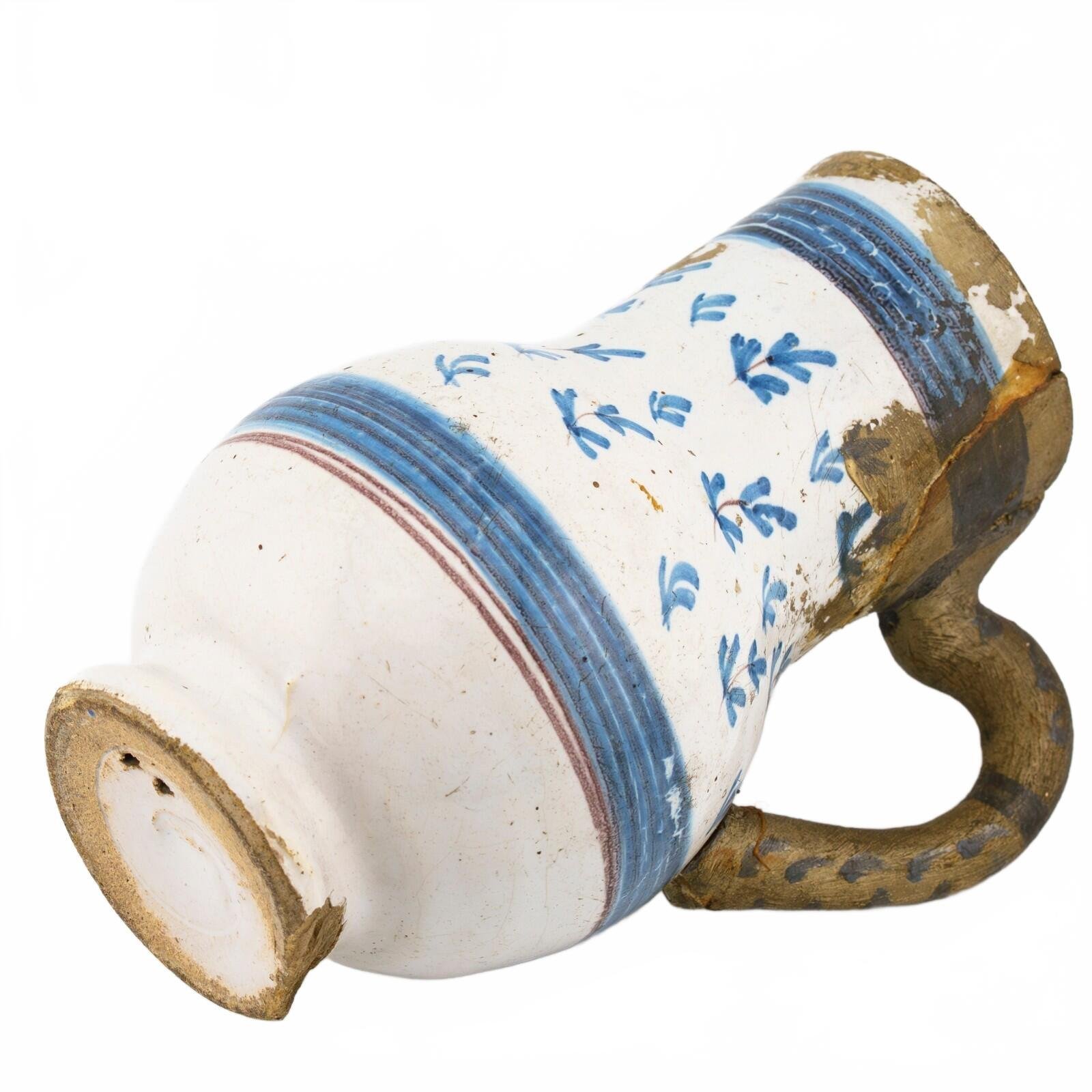 English Delft Ware Mug Jug Handle Blue White Salopian Pottery Floral 18th C. - Image 11