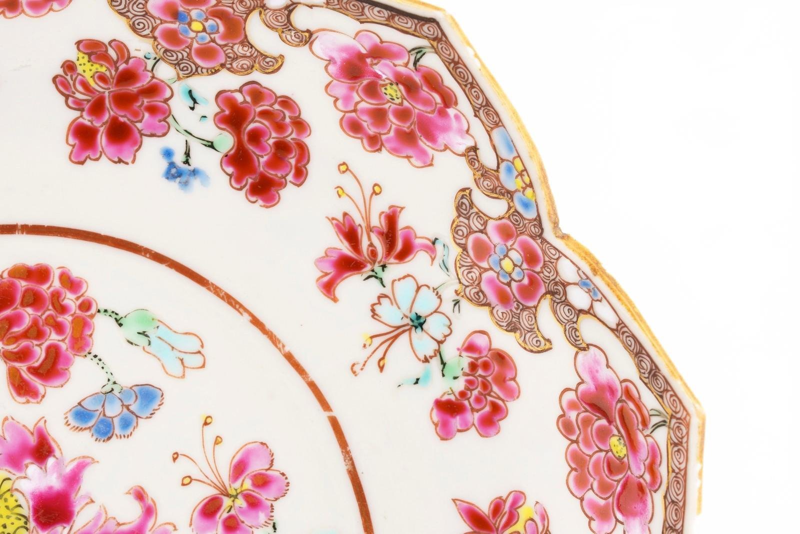 Chinese Porcelain Yongzheng Plate Famille Rose Gilt Peony Qing Period 18th C - Image 8