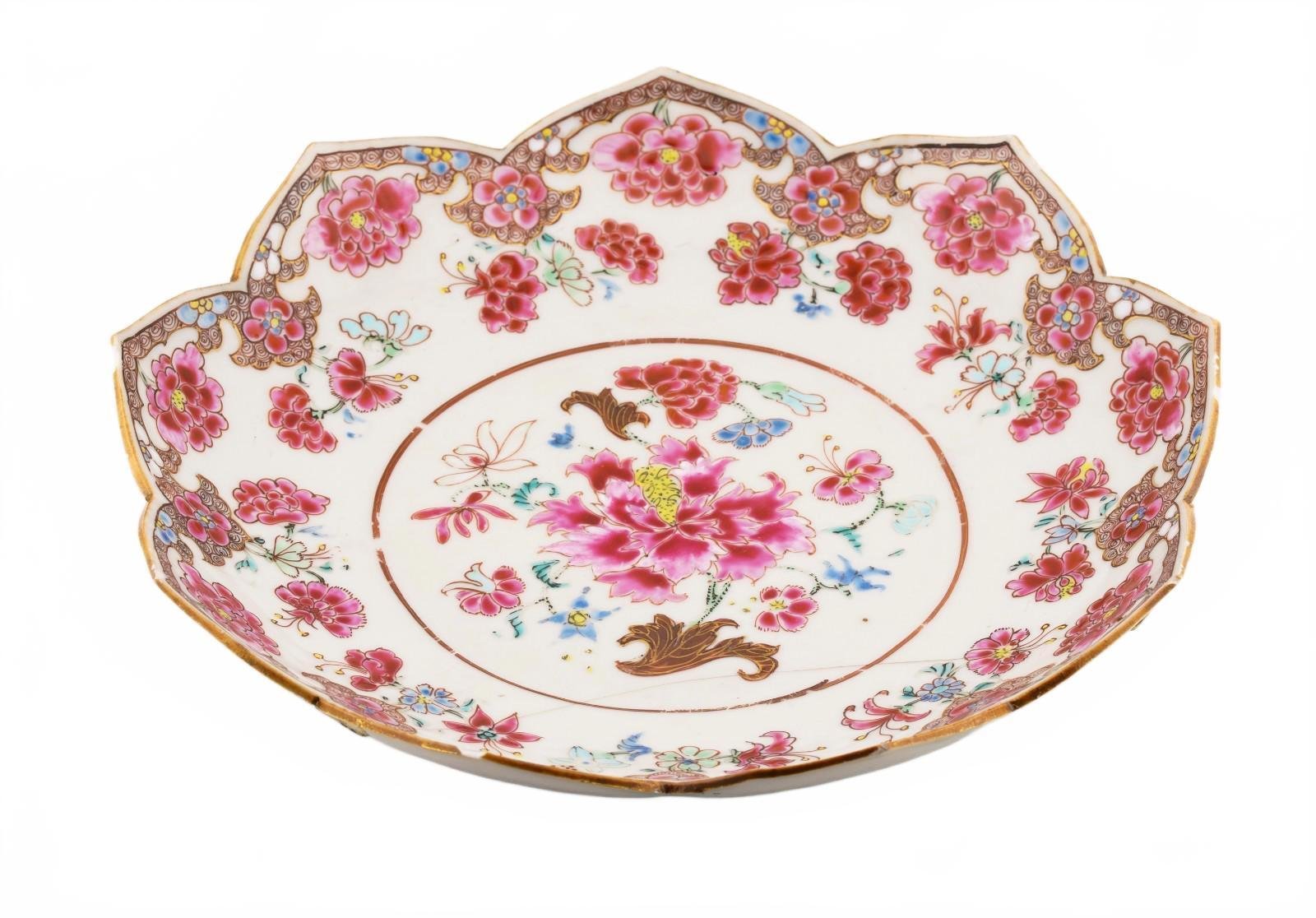 Chinese Porcelain Yongzheng Plate Famille Rose Gilt Peony Qing Period 18th C - Image 9