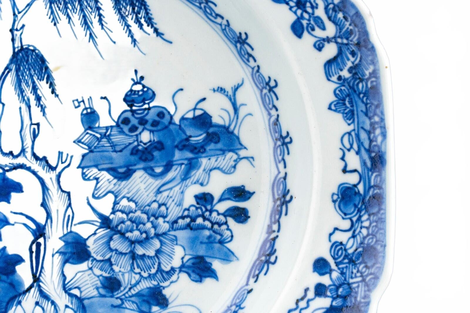 Chinese Qianlong Blue White Porcelain Plate Auspicious Antiques Qing 18th C - Image 7