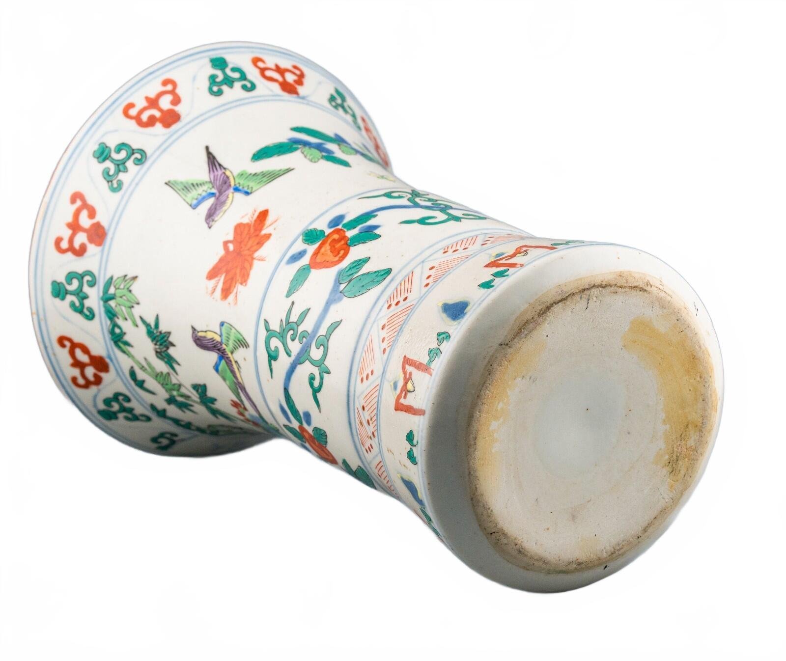 Chinese Wucai Porcelain Gu Vase Famille Verte Birds Later Mark 20th Century - Image 12