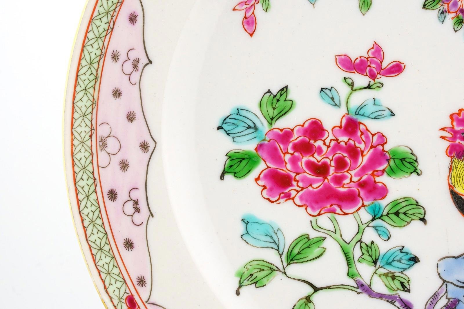 Chinese Porcelain Plate Cockerel Famille Rose Peony Flower Late Period 20th C - Image 5