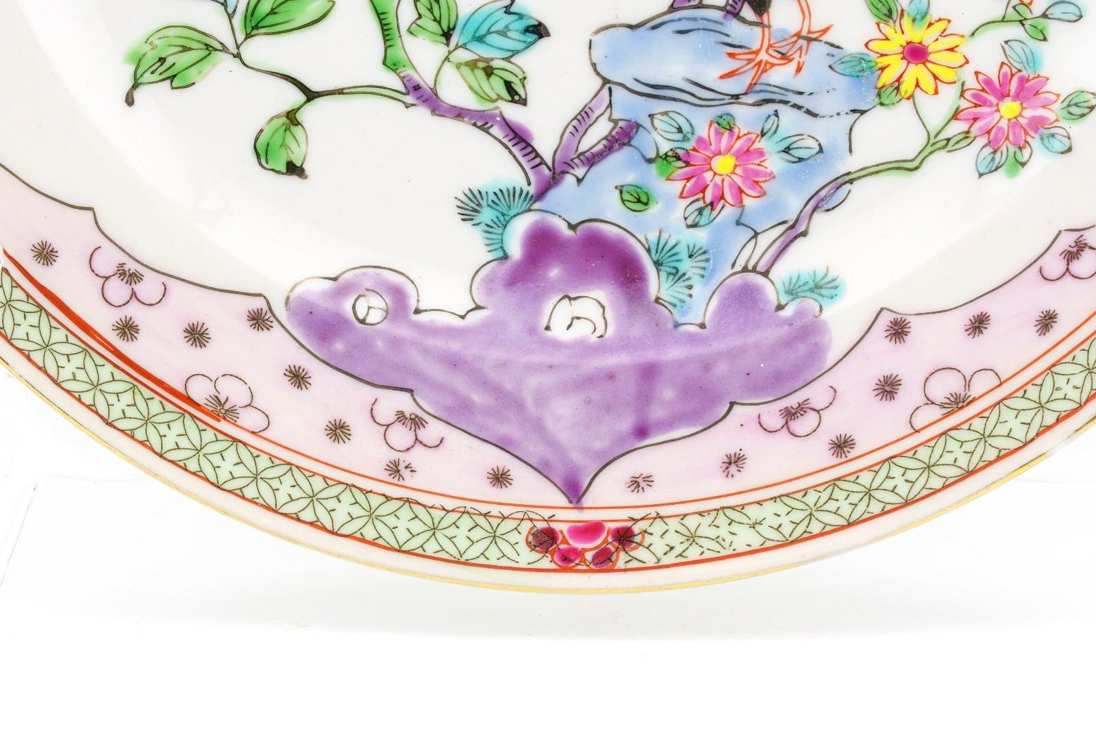 Chinese Porcelain Plate Cockerel Famille Rose Peony Flower Late Period 20th C - Image 6