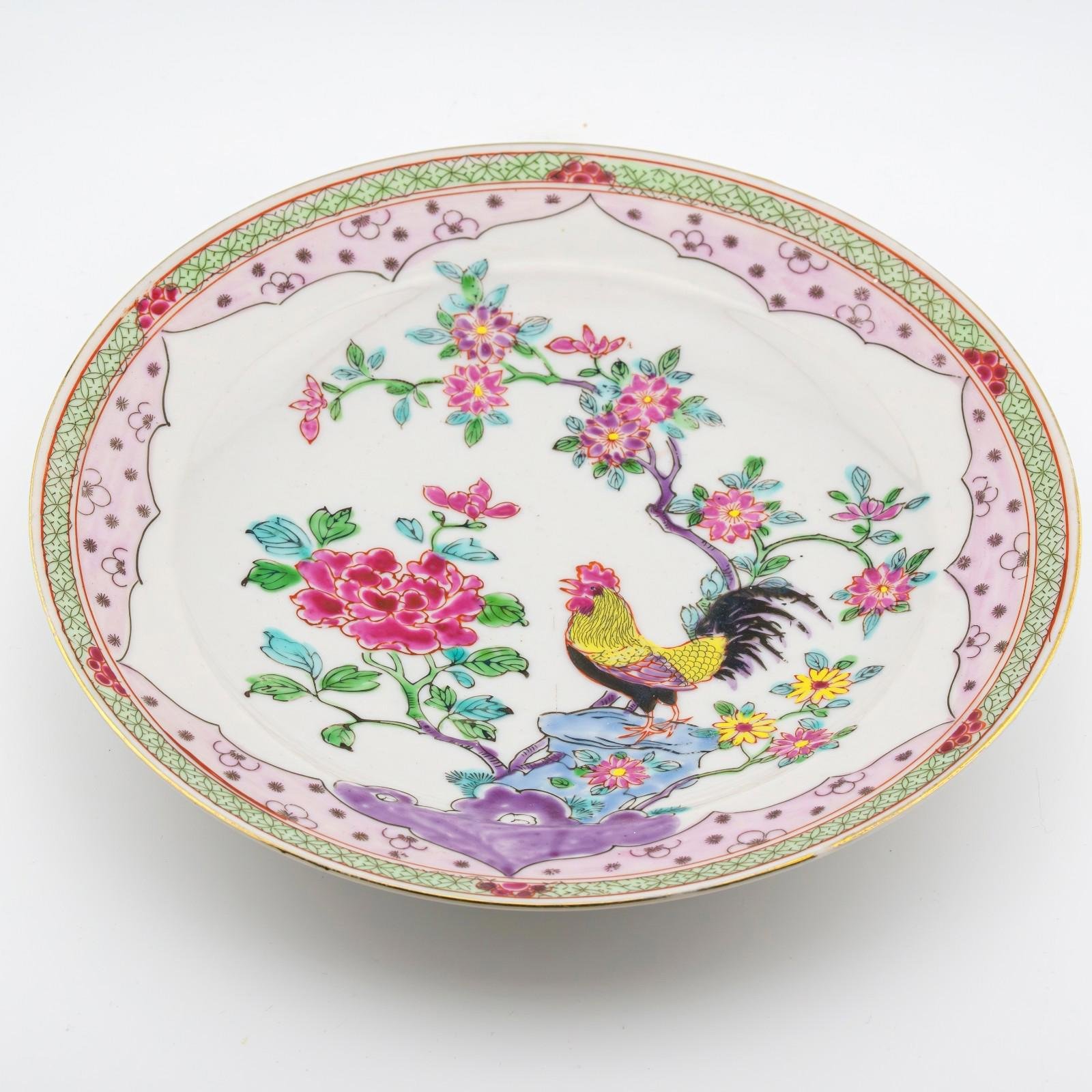 Chinese Porcelain Plate Cockerel Famille Rose Peony Flower Late Period 20th C - Image 7