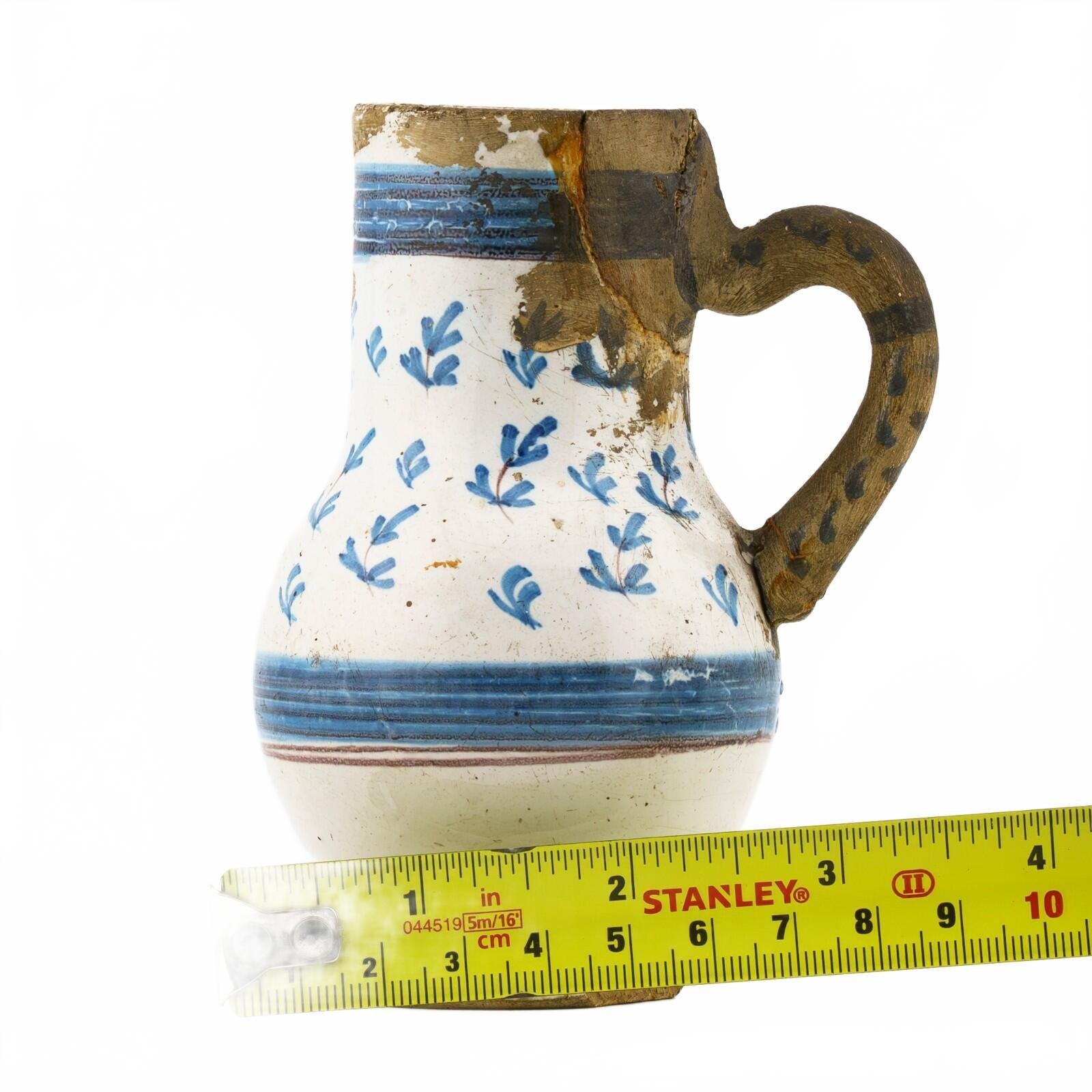 English Delft Ware Mug Jug Handle Blue White Salopian Pottery Floral 18th C. - Image 15