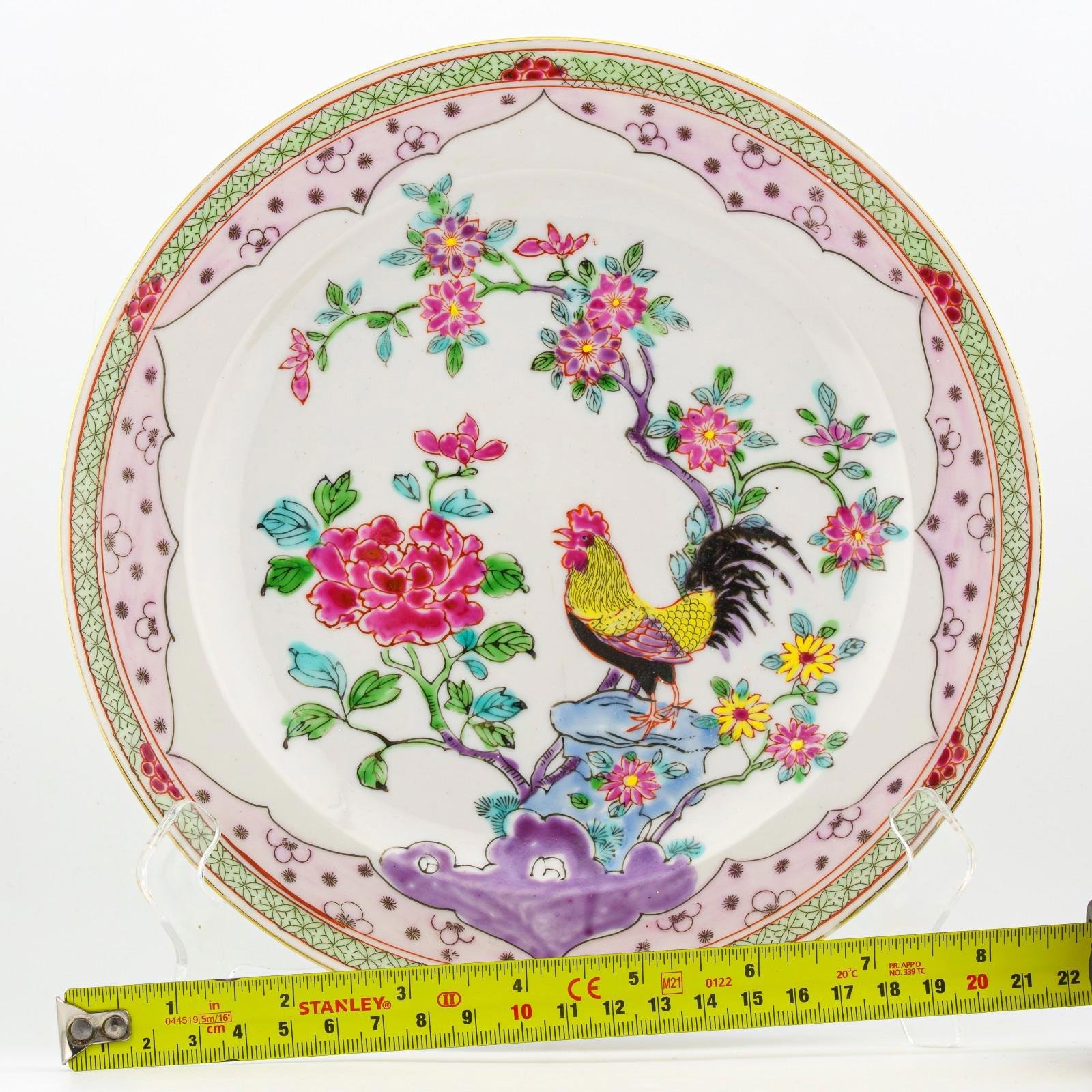 Chinese Porcelain Plate Cockerel Famille Rose Peony Flower Late Period 20th C - Image 10