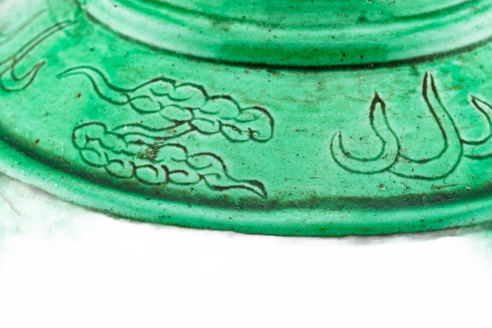 Chinese Porcelain Kangxi Vase Wooden Cover Green Glaze Foo Lion Qing Period 18C - Image 10