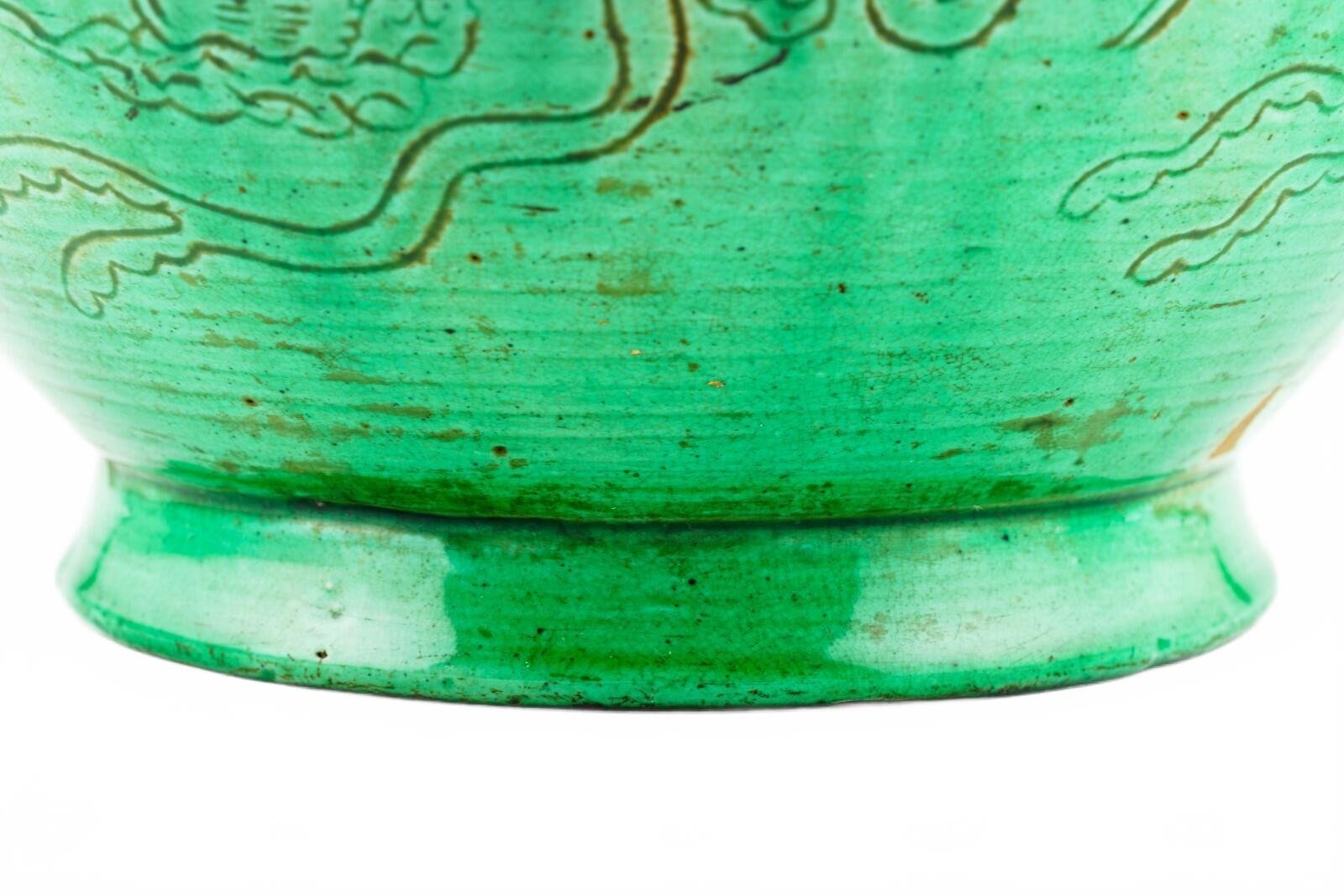 Chinese Porcelain Kangxi Vase Wooden Cover Green Glaze Foo Lion Qing Period 18C - Image 12
