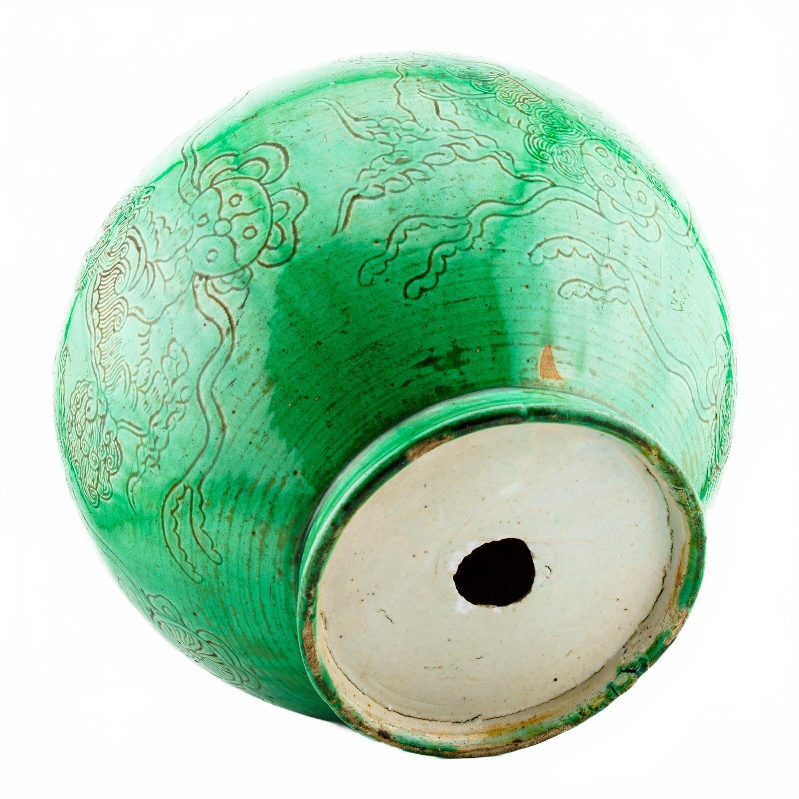 Chinese Porcelain Kangxi Vase Wooden Cover Green Glaze Foo Lion Qing Period 18C - Image 13