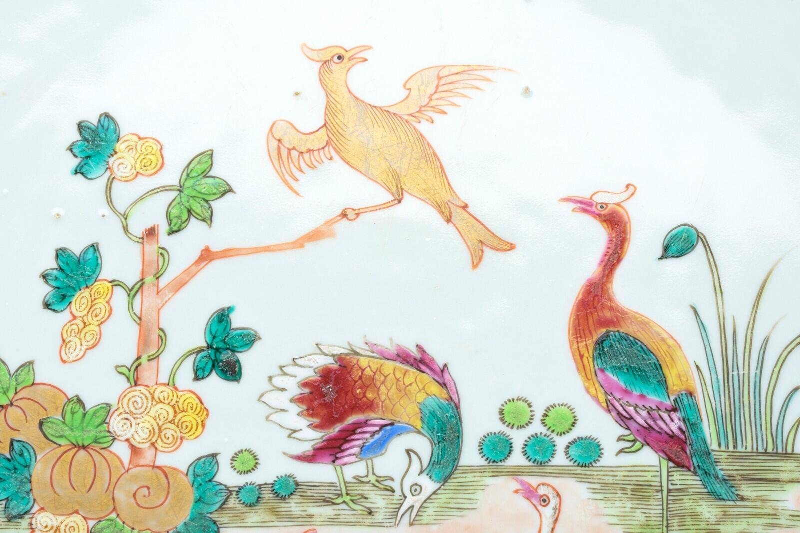 Chinese Qianlong Porcelain Charger Famille Rose Gilt European Aqua Bird Qing 18C - Image 3