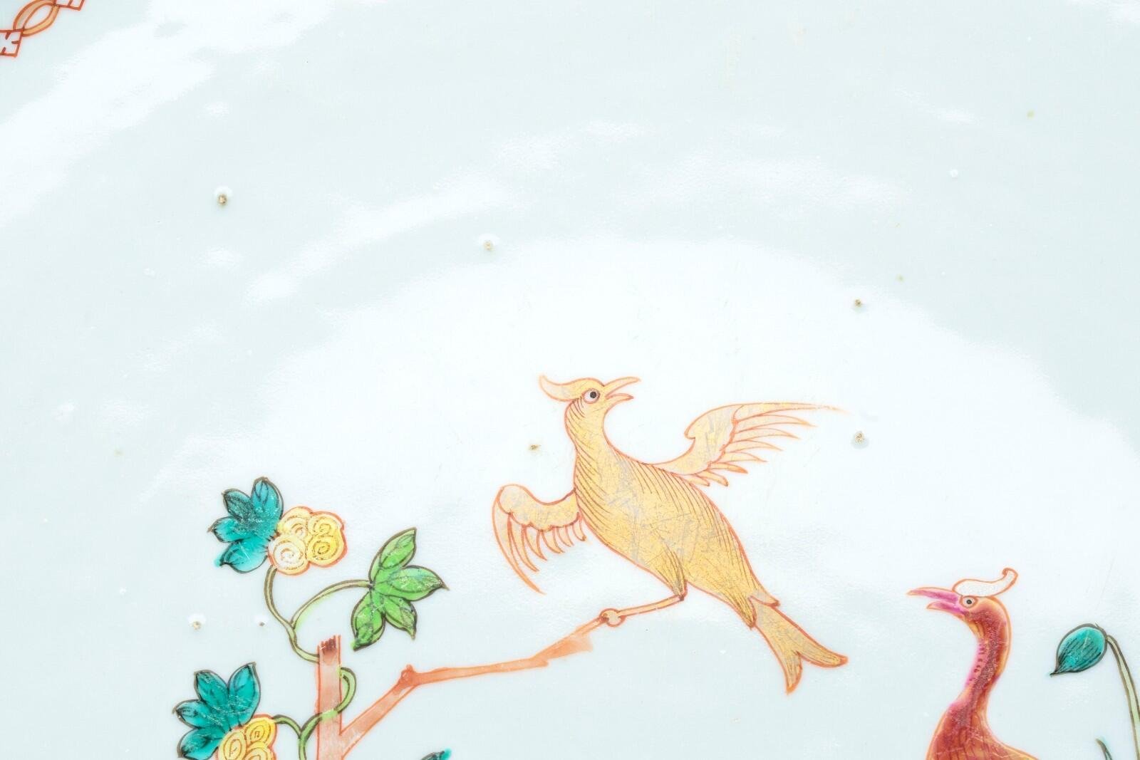 Chinese Qianlong Porcelain Charger Famille Rose Gilt European Aqua Bird Qing 18C - Image 4