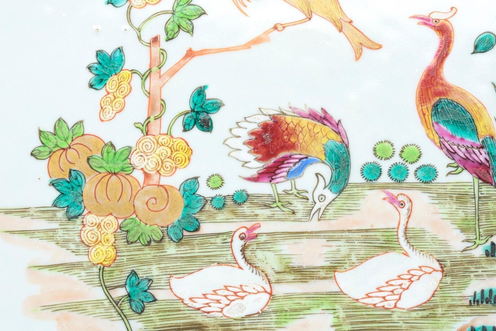 Chinese Qianlong Porcelain Charger Famille Rose Gilt European Aqua Bird Qing 18C - Image 5