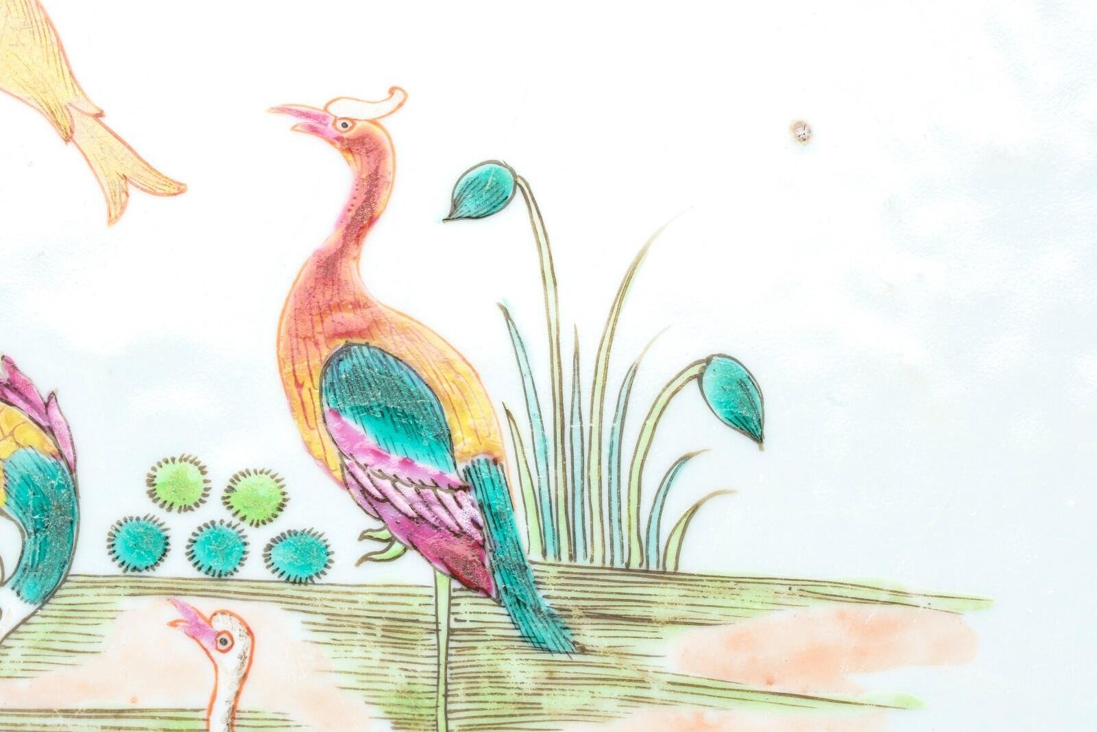 Chinese Qianlong Porcelain Charger Famille Rose Gilt European Aqua Bird Qing 18C - Image 7