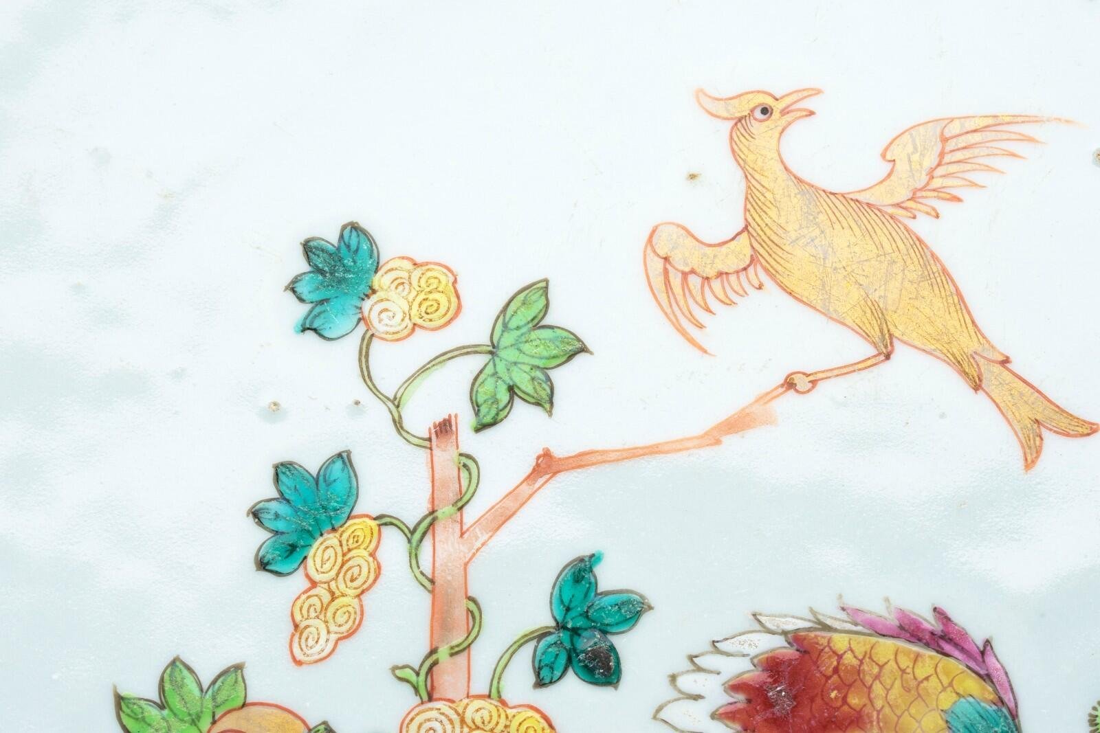 Chinese Qianlong Porcelain Charger Famille Rose Gilt European Aqua Bird Qing 18C - Image 8