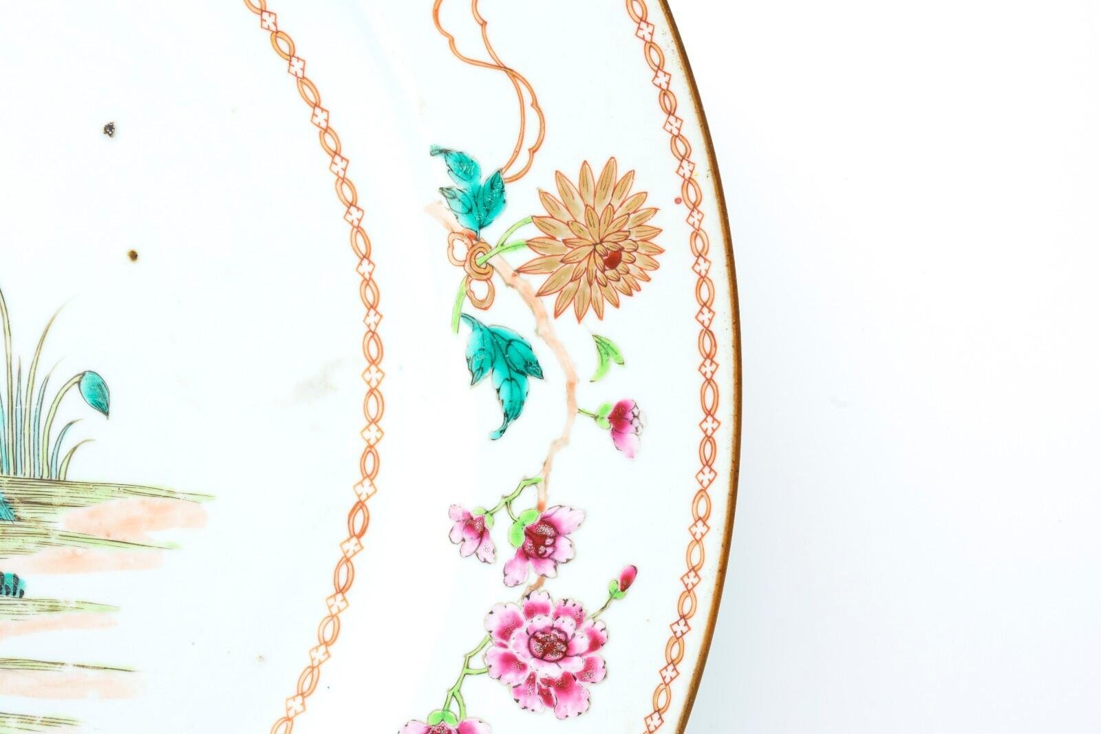 Chinese Qianlong Porcelain Charger Famille Rose Gilt European Aqua Bird Qing 18C - Image 10
