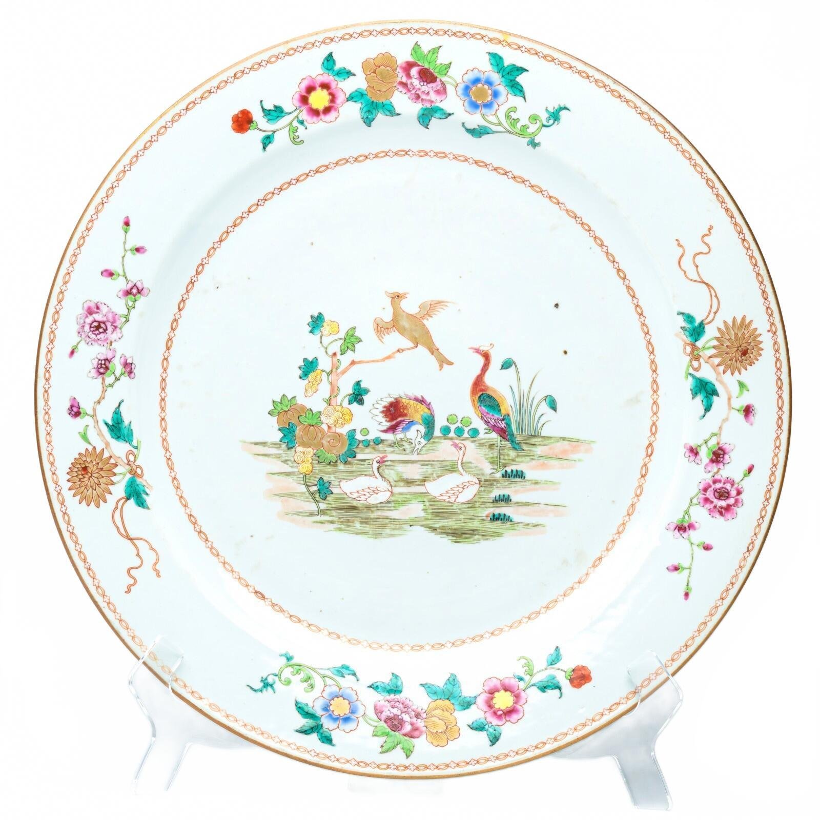 Chinese Qianlong Porcelain Charger Famille Rose Gilt European Aqua Bird Qing 18C - Image 11