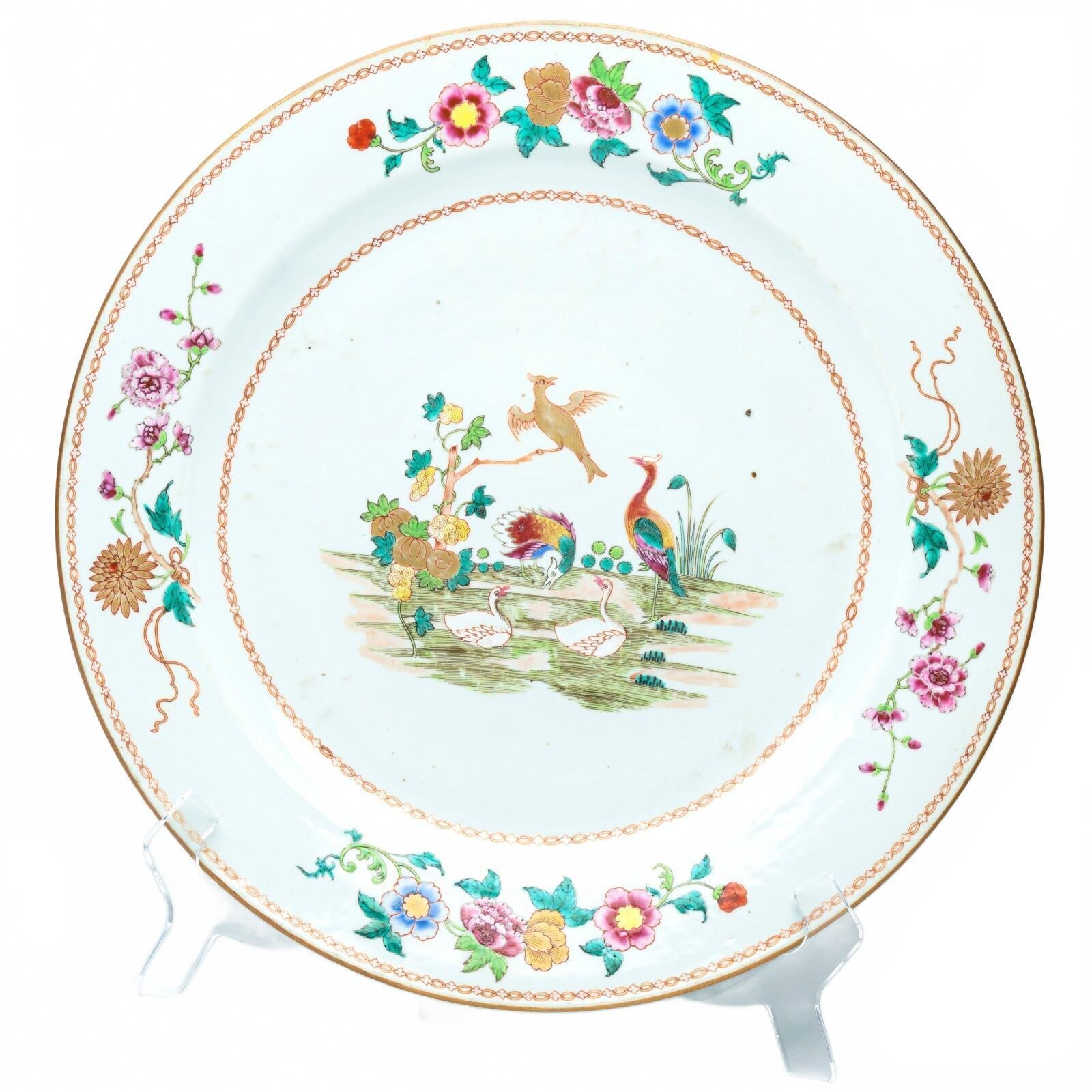 Chinese Qianlong Porcelain Charger Famille Rose Gilt European Aqua Bird Qing 18C - Image 14