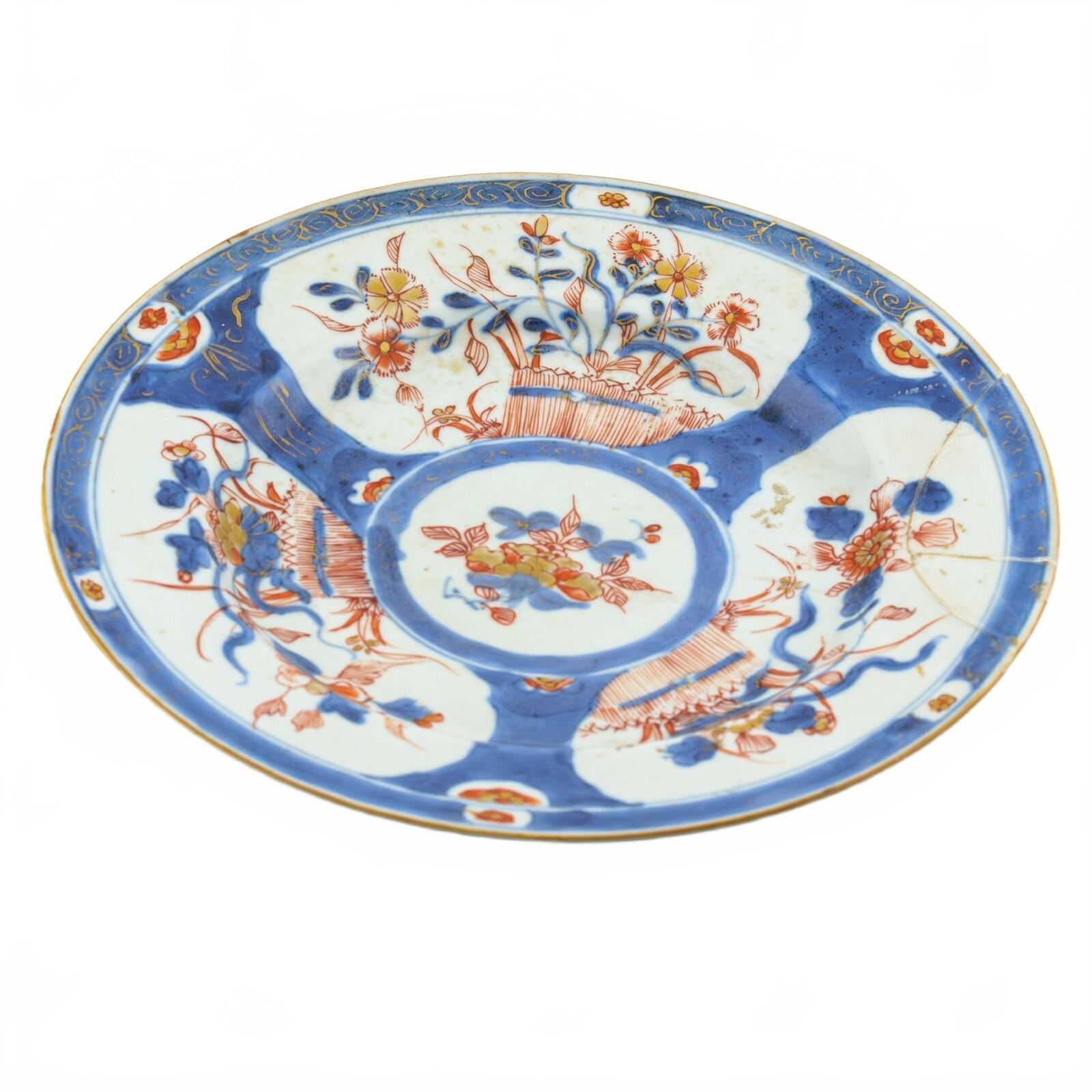 Chinese Porcelain Plate Imari Gilt Flower Peony Married Qing Kangxi Period 18C - Image 7
