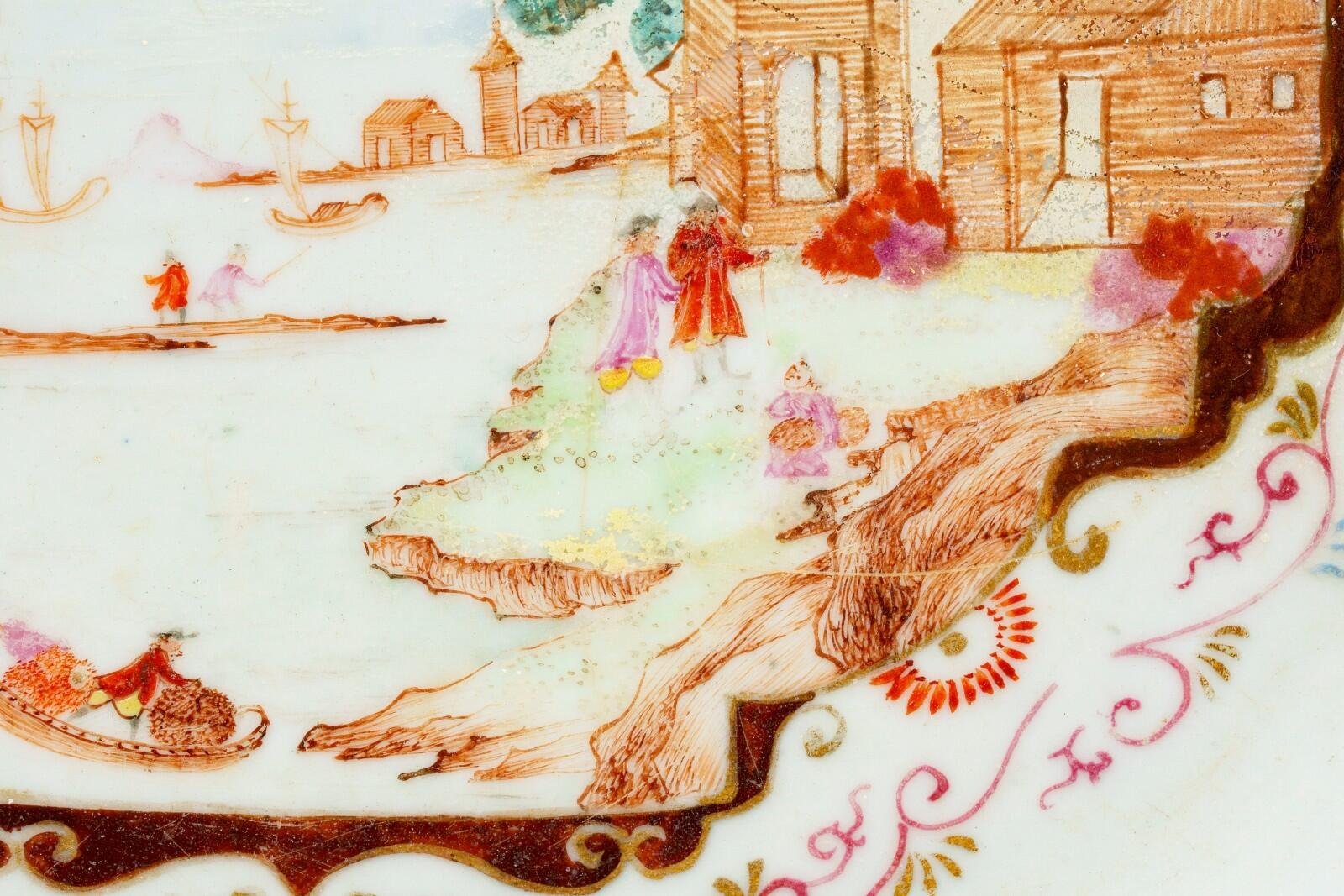 Chinese Charger Meissen Style European Porcelain Famille Rose Gilt Qianlong 18C - Image 8