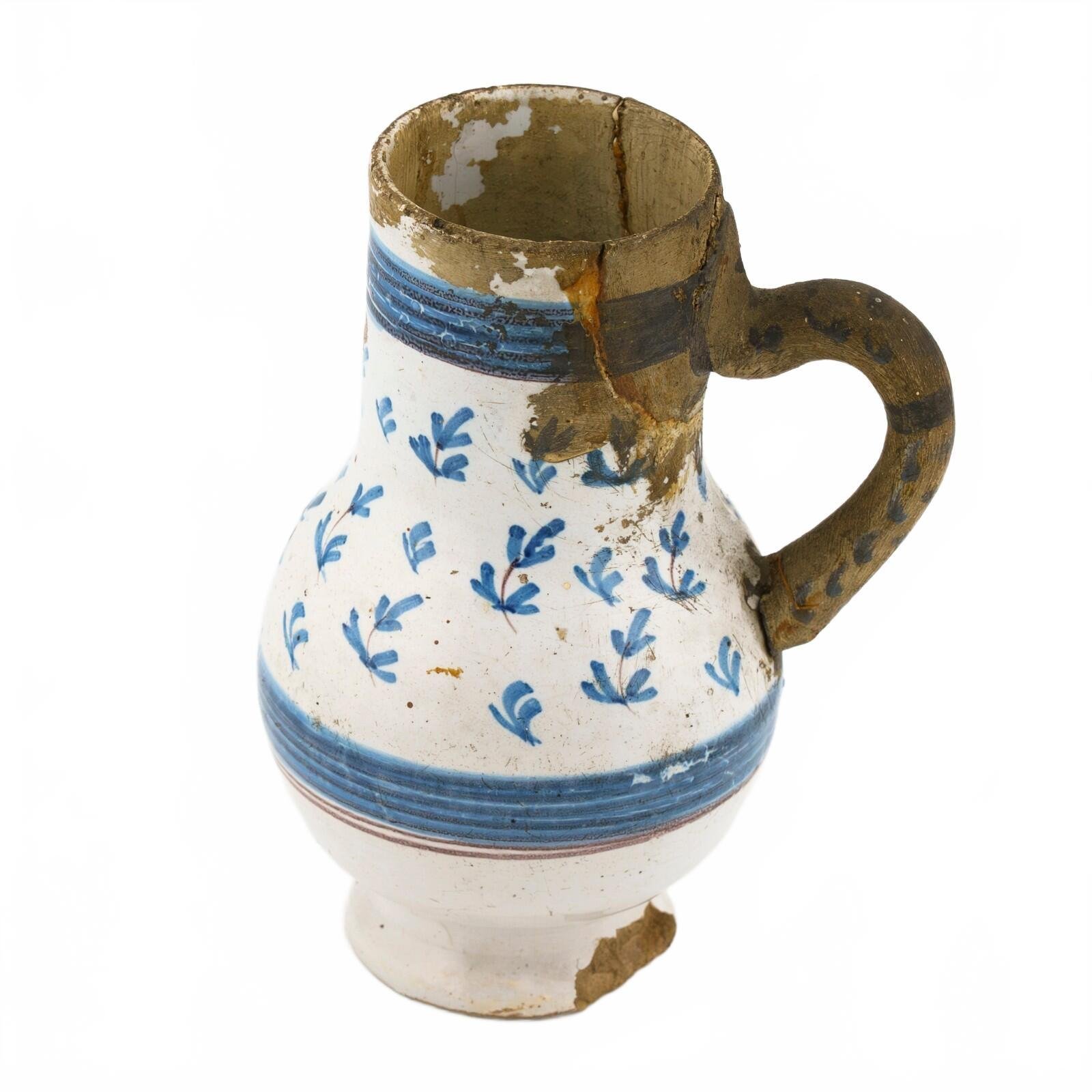 English Delft Ware Mug Jug Handle Blue White Salopian Pottery Floral 18th C. - Image 3