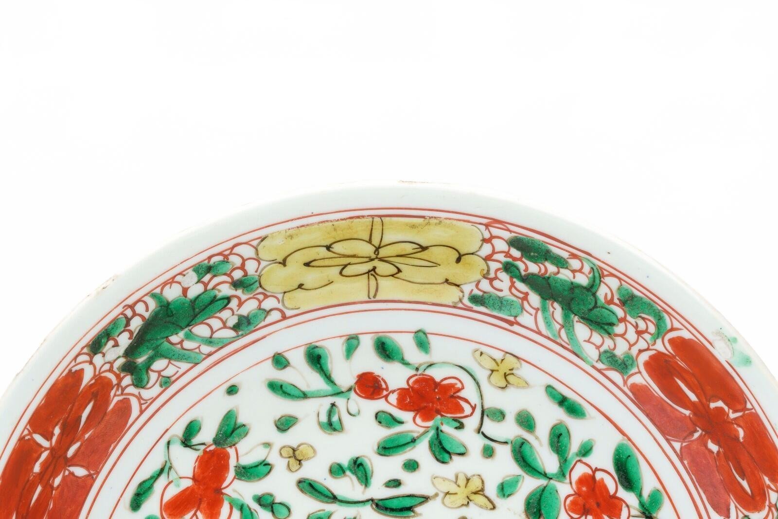 Chinese Porcelain Kangxi Famille Verte Wucai Plate Peony Enamel Qing Marked 18C - Image 3