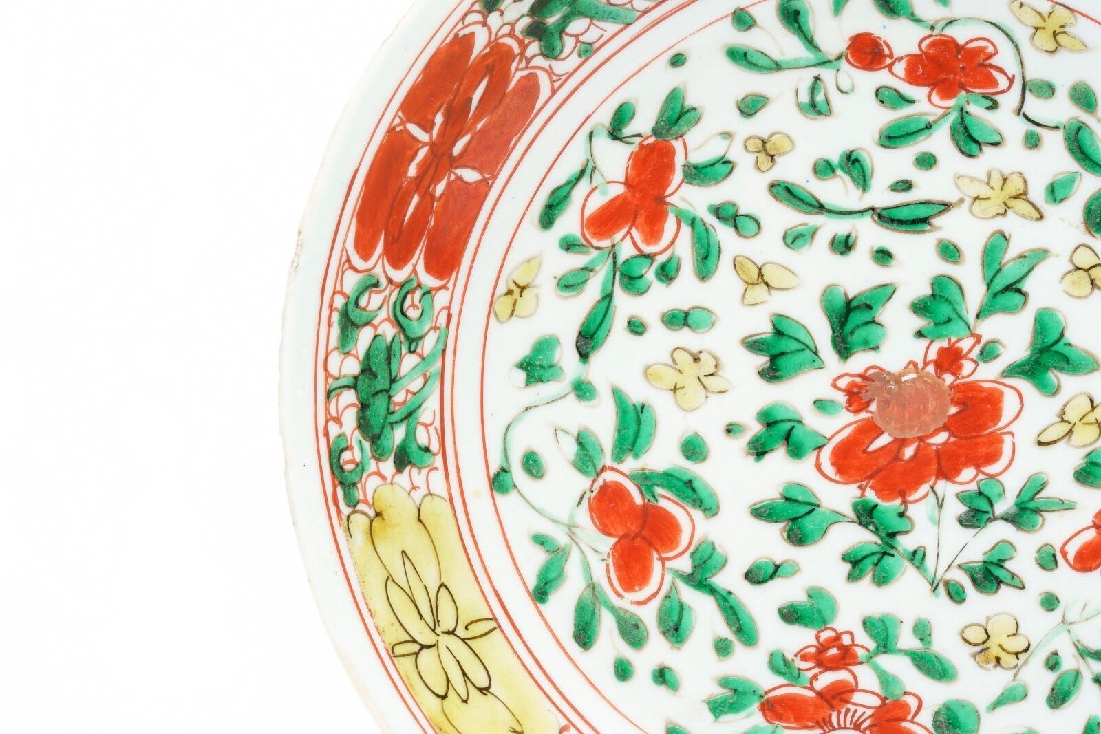 Chinese Porcelain Kangxi Famille Verte Wucai Plate Peony Enamel Qing Marked 18C - Image 4